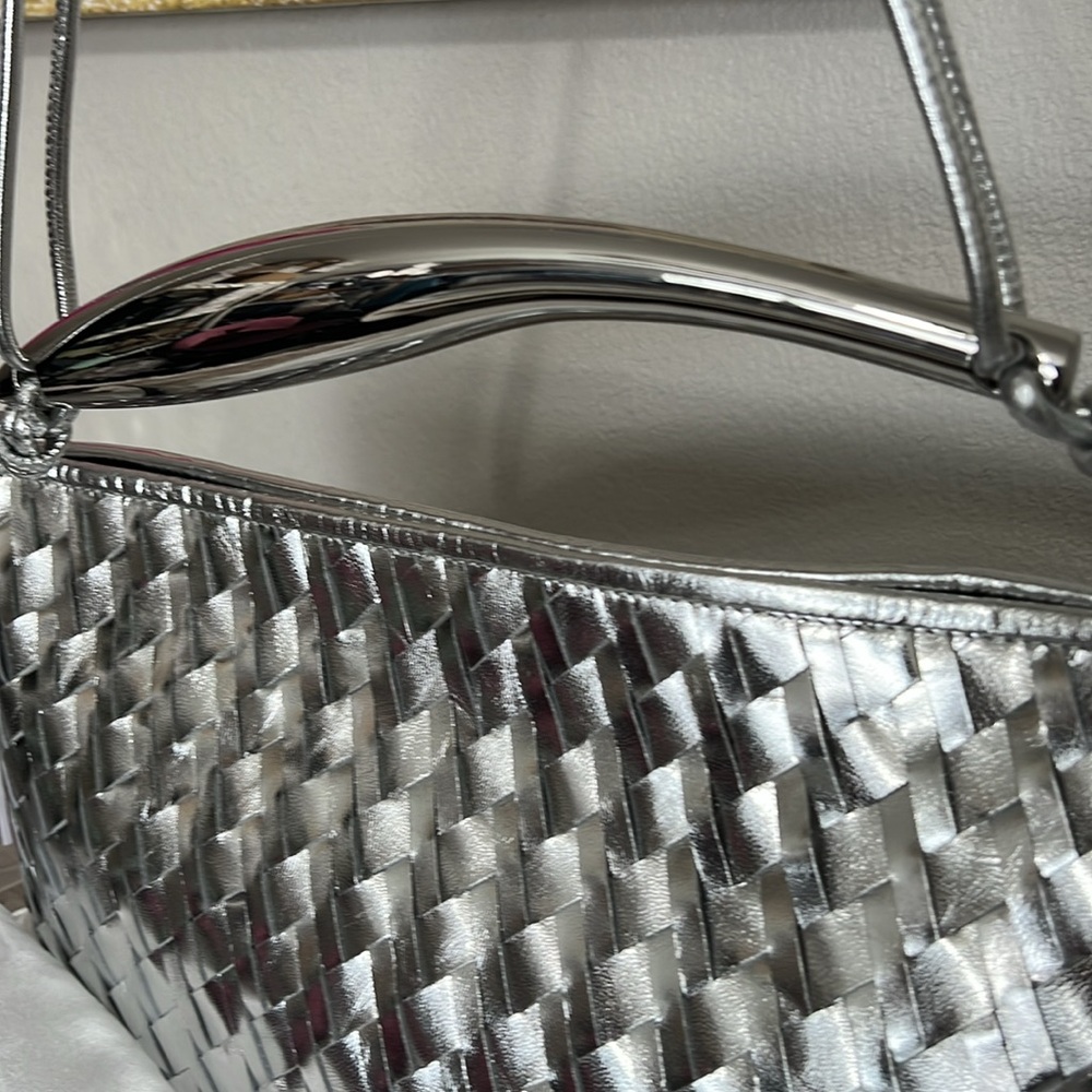 Walter Baker Large Hazel Silver Woven Hobo Bag with Matching Pouch - Picture 15 of 16